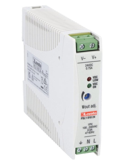 PSL101824 Din Rail Switching Power Supply, Single Phase. 24VDC, 0.75A / 18W