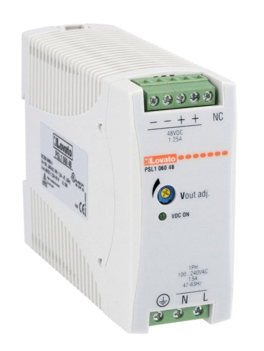 PSL106024 Din Rail Switching Power Supply, Single Phase. 24VDC, 2.5A / 60W