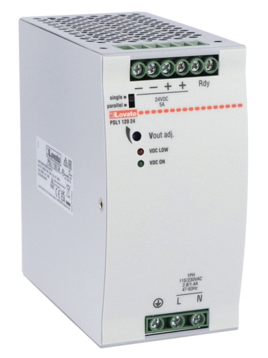 PSL112024 Din Rail Switching Power Supply, Single Phase. 24VDC, 5A / 120W