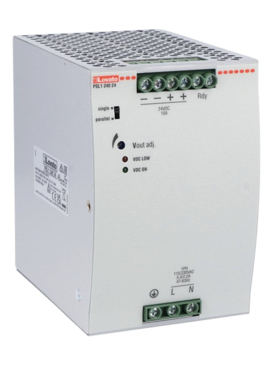 PSL124024 Din Rail Switching Power Supply, Single Phase. 24VDC, 10A / 240W