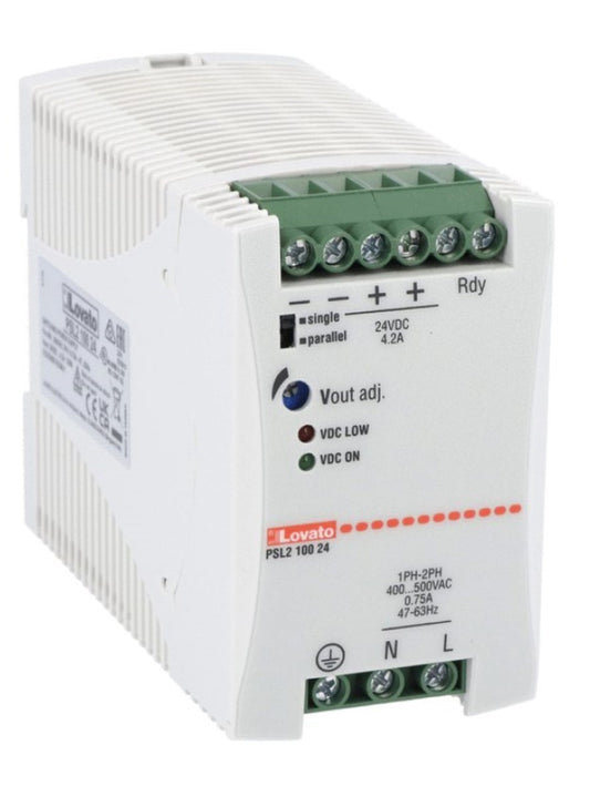 PSL210024 Din Rail Switching Power Supply, Two Phase. 24VDC, 4.2A/100W