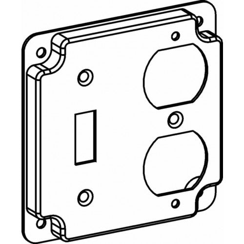 4412 Raised 1/2”, 4” SQUARE (4S) Toggle Switch / Duplex Receptacle Industrial Cover With Crushed Corner