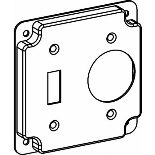 4413 Raised 1/2”, 4” Square (4S) 15A Single Receptacle / Toggle Industrial Cover With Crushed Corner