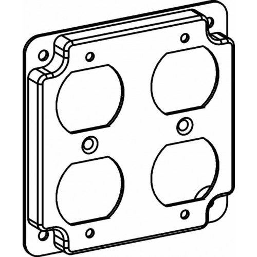 4422 RAISED 1/2”, 4” Square (4S) 2 Duplex Receptacles Industrial Cover With Crushed Corner