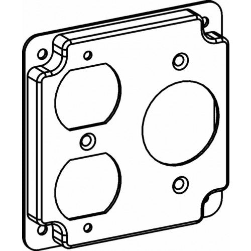 4423 Raised 1/2”, 4” Square (4S) Duplex/Single Receptacle Industrial Cover With Crushed Corner