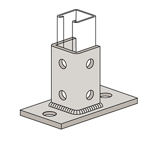 Rectangular Plate Eight-Hole Post Base Single Channel Tall Clevis