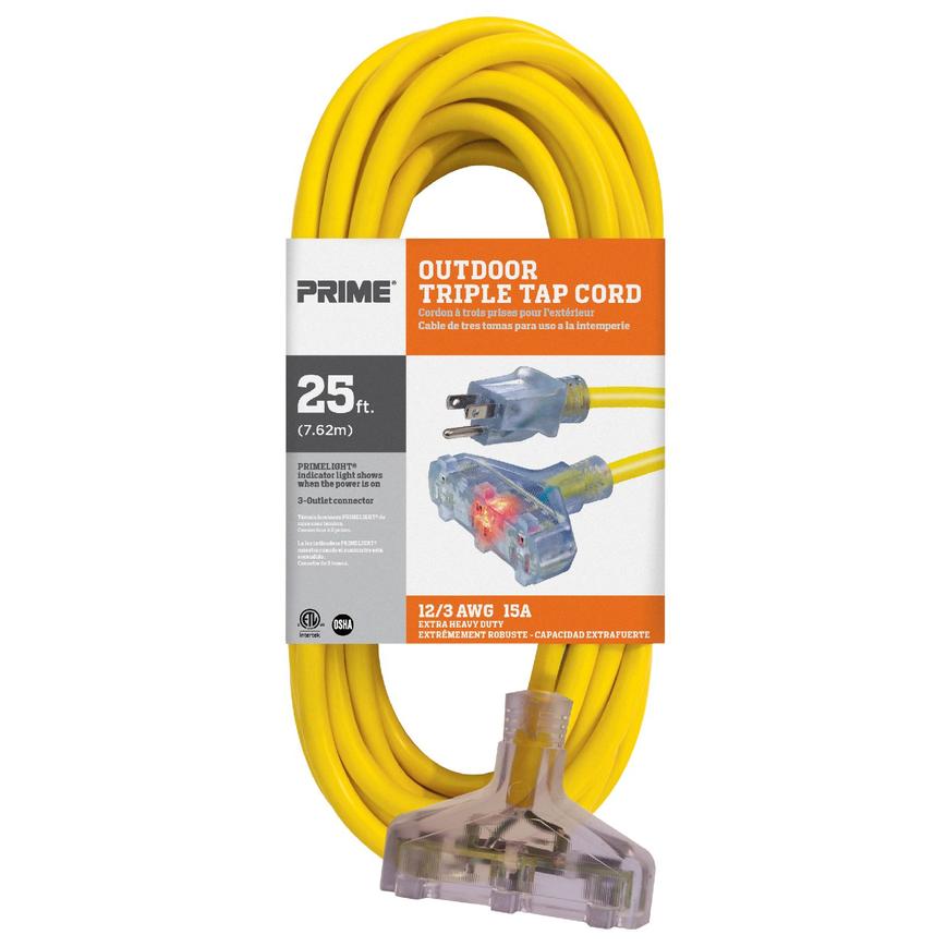 EC611825 25ft 12/3 SJTW Jobsite 3-Outlet Extension Cord