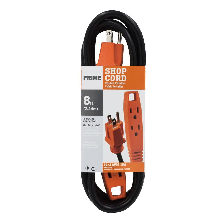 EC890708 8ft 14/3 SJTW 3-Outlet Shop Cord