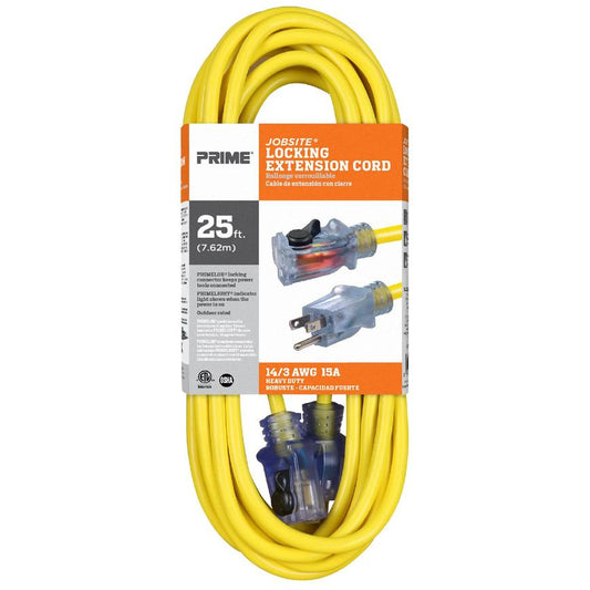 ECPL511725 25ft 14/3 SJTW Jobsite Outdoor Extension Cord w/Locking & Lighted Connector